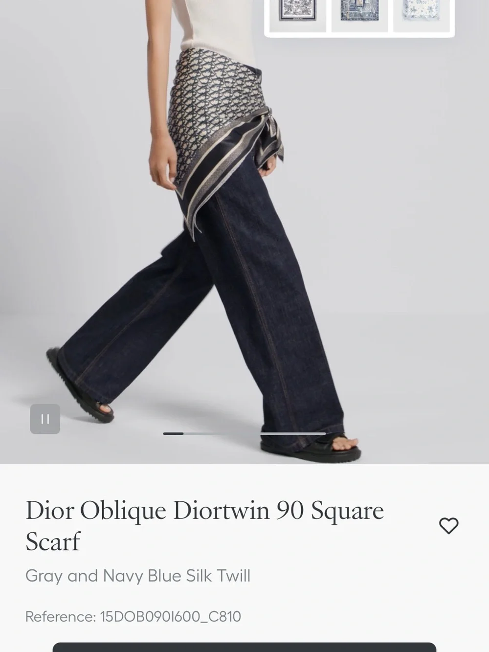 Christian Dior Grey Oblique Silk Scarf Diortwin 90 square